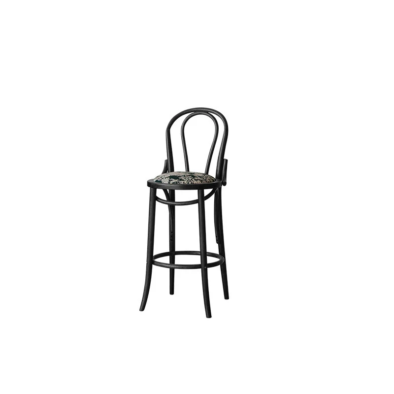 Traditional French Beech Wood Fabric Round Curved Bar Stool With Backrest For Living Room