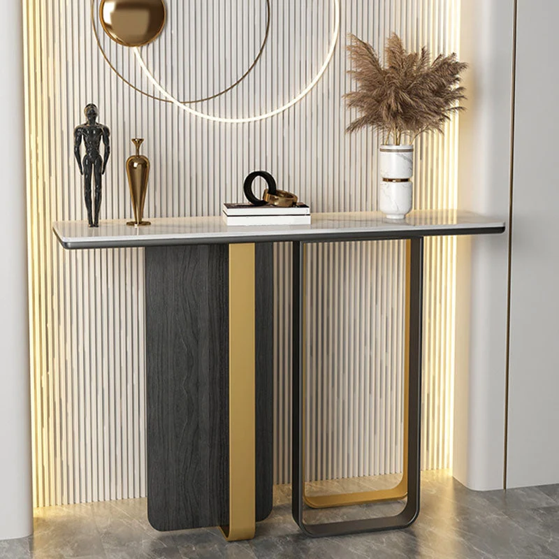 Glam Rectangle Console Table Stain Resistant Stone Console Sofa Table for Hall