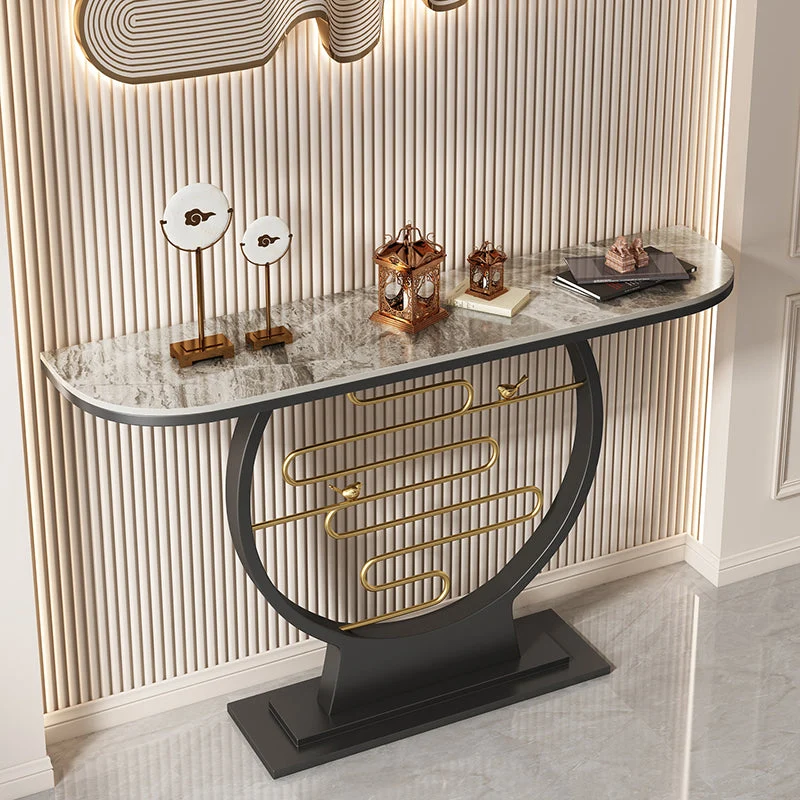 31.5-inch Tall Modern Console Table Stone Accent Table with 1 Shelf