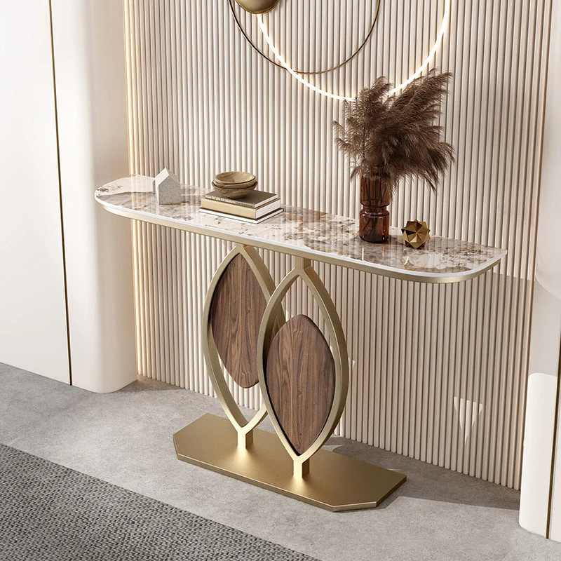 11" Wide Stone Glam Console Table Half Moon Console Sofa Table