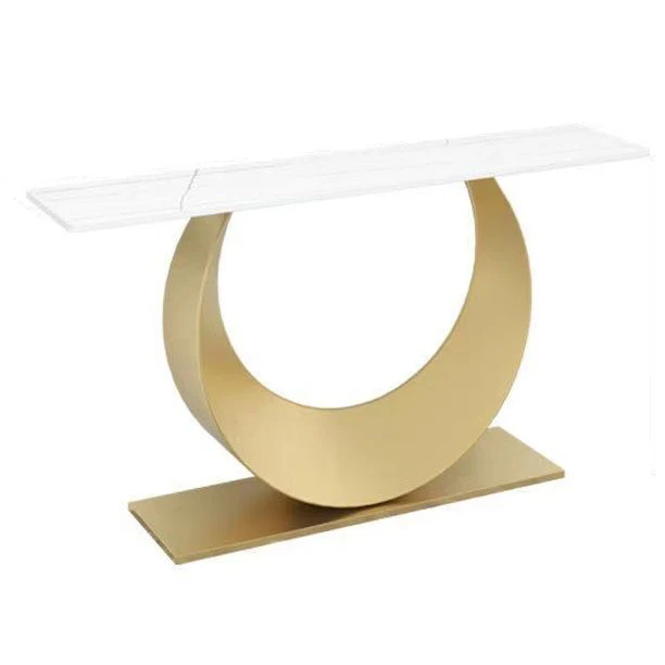 Glam Stone Console Sofa Table Rectangle Metal Console Accent Table for Hall
