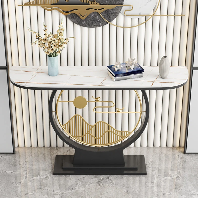 Marble/metal Half Moon Glam Scratch Resistant Abstract Console Table