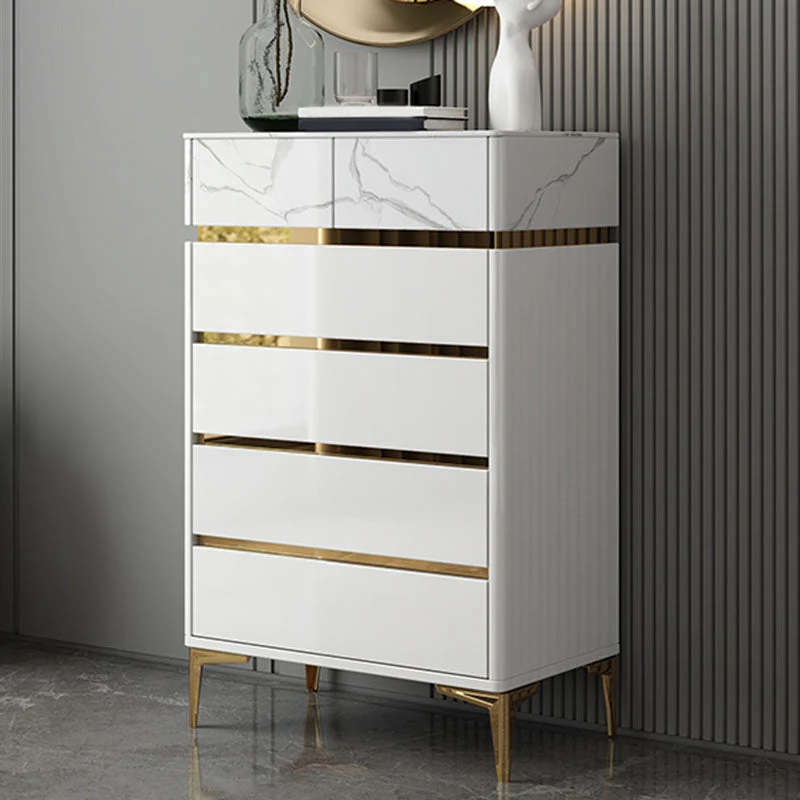 Glam Stone Bedroom Chest 16" Wide Storage Chest in White with Drawers