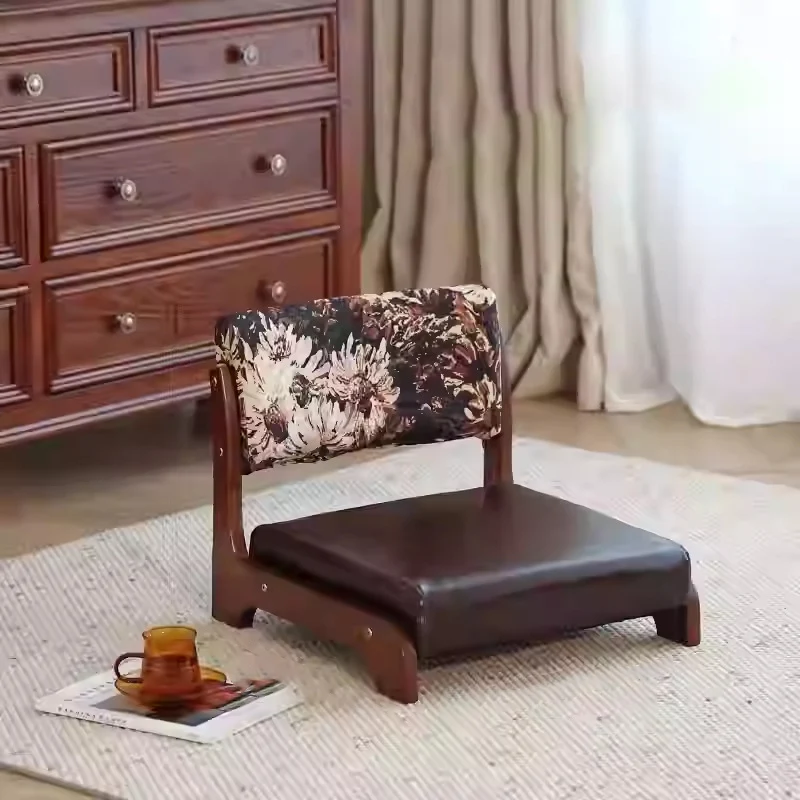 Traditional Vintage Rectangle Oil Wax Leather Pine Low Stool Backrests Armrests For Living Room
