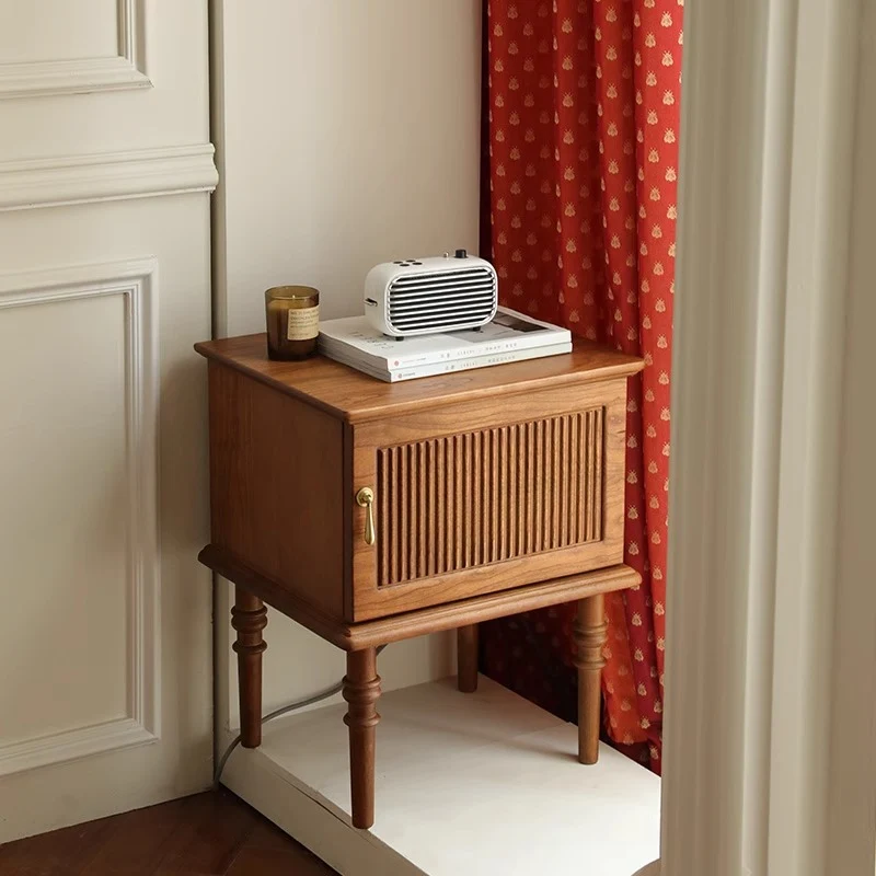 Traditional Vintage Rectangular Walnut Wood Nightstand 4-Leg 1-Cabinet For Bedroom