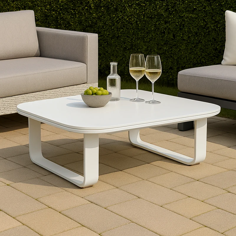 Sleek White Square Outdoor Coffee Table - 1-Tier Functional Design For Stylish Gardens & Outdoor Patios