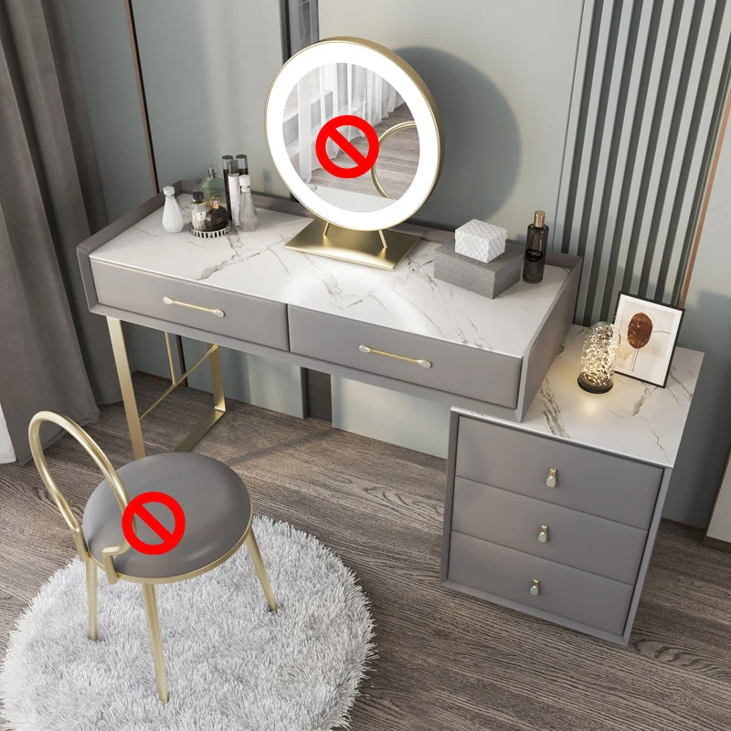 Contemporary Pine Makeup Vanity Desk 5-Drawers Vanity Makeup Table Set