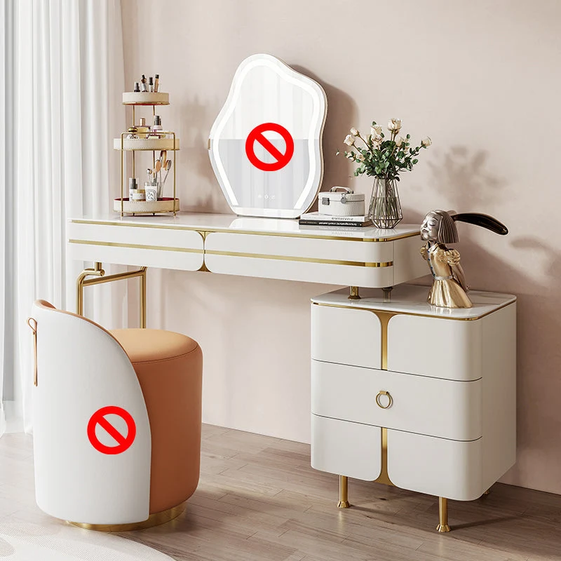 Wooden Vanity Dressing Table Set Glam Slate Top Makeup Vanity Set