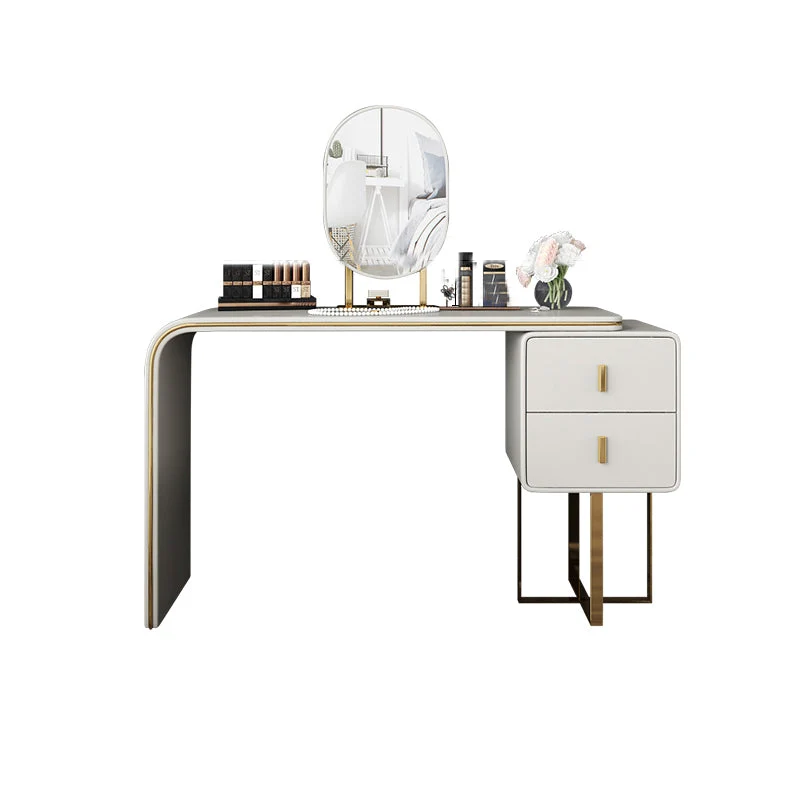 Glam Makeup Vanity Table Faux Leather Wood Dresser With Storage Drawers for Bedroom