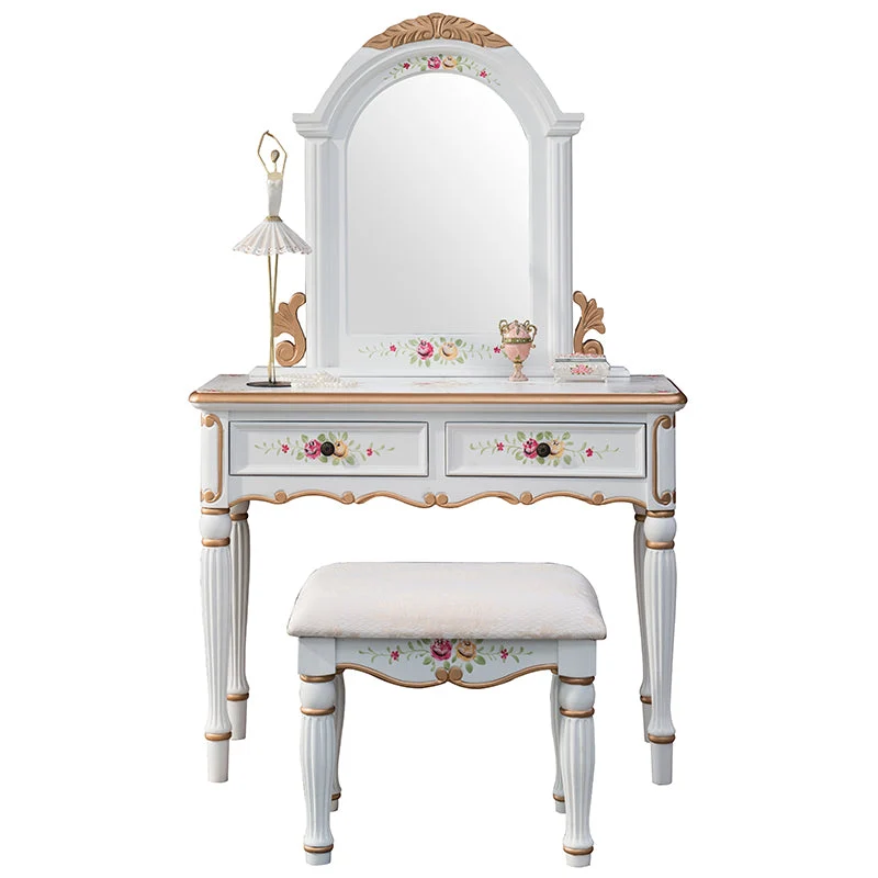Victorian Makeup Vanity Table with Stool and Mirror Dresser With Storage Drawers