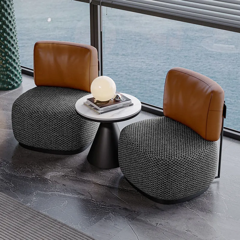 Contemporary Scandinavian Linen PU Leather Carbon Steel Round Square Accent Chair With Backrest For Living Room