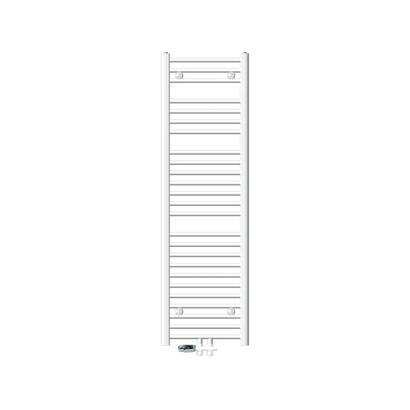 Badheizkörper Mittelanschluss 400x1500 mm Weiß gebogen mit Boden Anschlussgarnitur LuxeBath