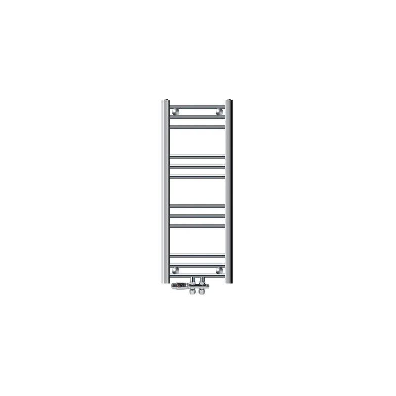 Badheizkörper Mittelanschluss 300x800 mm Chrome gerade mit Boden Anschlussgarnitur LuxeBath