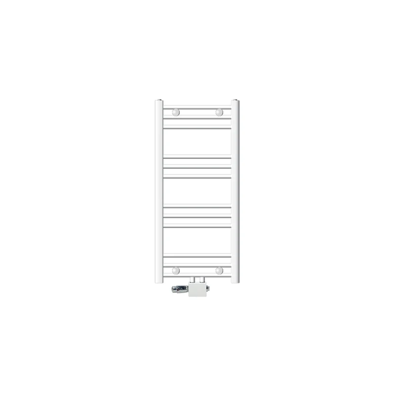 Badheizkörper Mittelanschluss 400x800 mm Weiß gebogen mit Universale Anschlussgarnitur LuxeBath