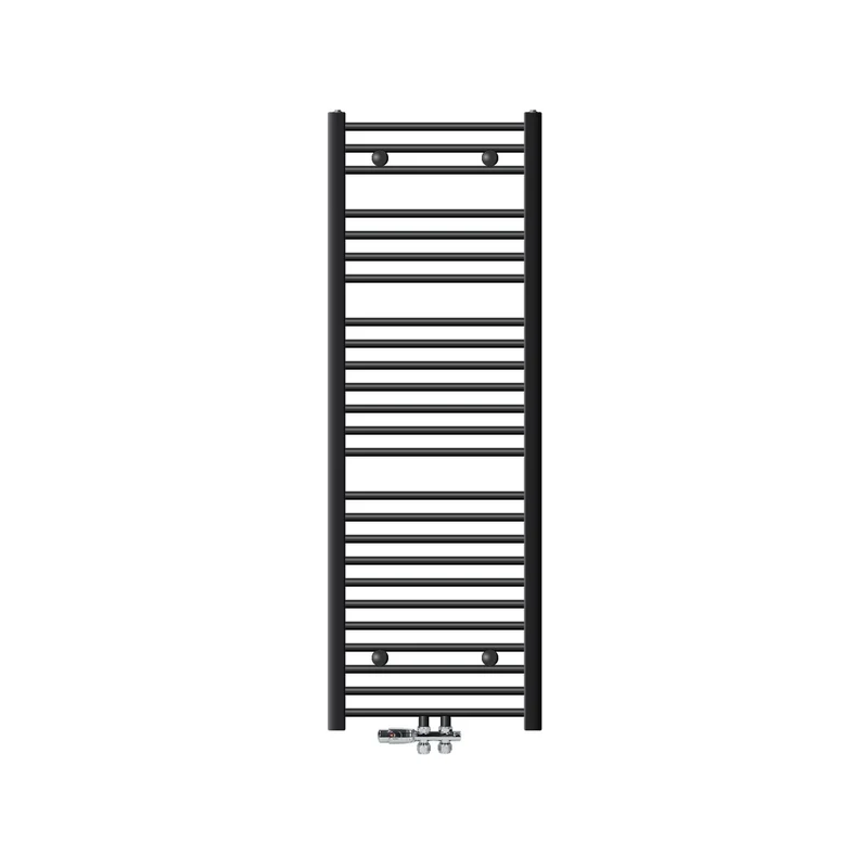 Badheizkörper Mittelanschluss 500x1500 mm Anthrazit gebogen mit Boden Anschlussgarnitur LuxeBath