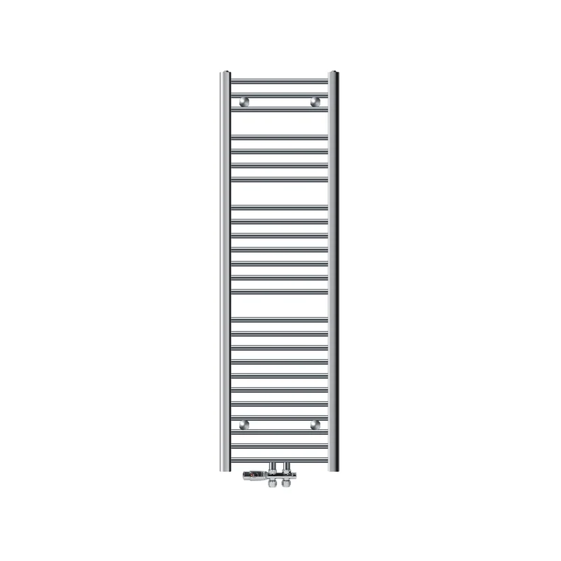 Badheizkörper Mittelanschluss 400x1500 mm Chrome gebogen mit Boden Anschlussgarnitur LuxeBath