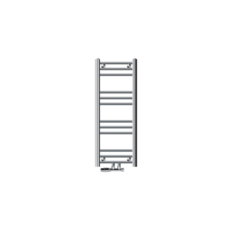 Badheizkörper Mittelanschluss 300x800 mm Chrome gerade mit Wand Anschlussgarnitur LuxeBath