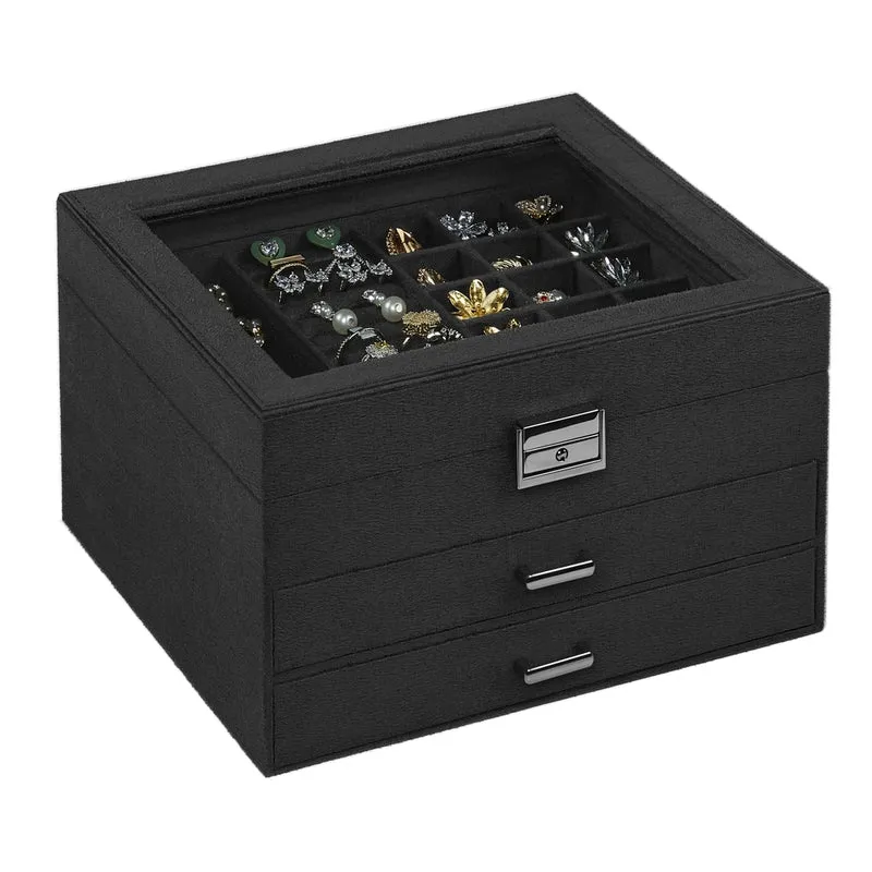 Schmuckbox mit 3 Ebenen und Glasdeckel
