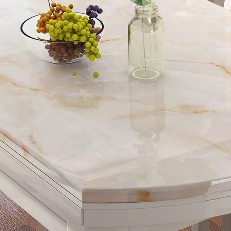 Modern Round White Stone Top Retractable Dining Table with 4 Rubberwood Legs