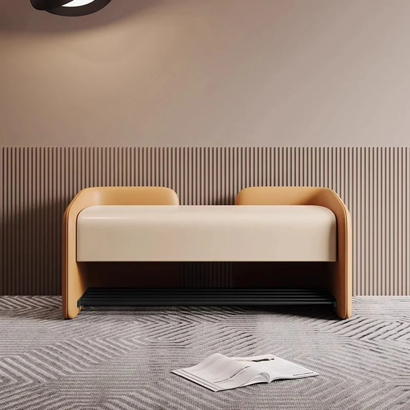 Contemporary Nordic Faux Nappa Leather Plywood Carbon Steel Rectangular Shoe Bench 1-Drawer For Entryway