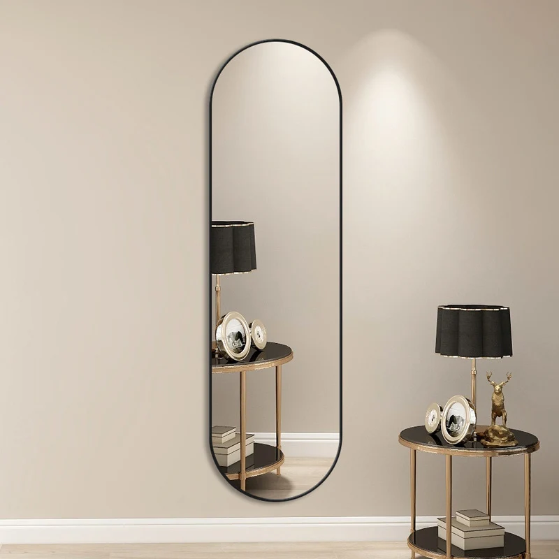 Modern Minimalist Oval Aluminum Alloy Glass Full-Length Wall Mirror For Living Room