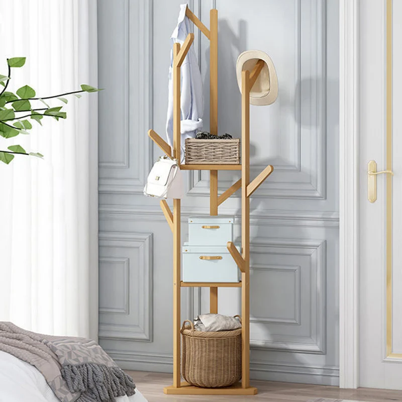 Modern Minimalist Nan Bamboo Triangle Rectangular Hall Tree 2-Tier For Living Room & Bedroom
