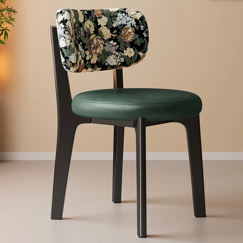 Traditional French Arc Round Rubberwood Plywood Faux Oil Wax Leather Corduroy Linen Cotton Dining Chair Backrest Armless For Dining Room