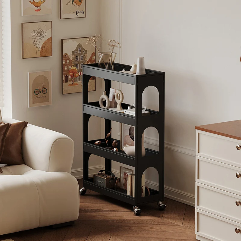 Contemporary Industrial Narrow Rectangular Iron Durable Movable Storage Shelf 4-Tier For Living Room