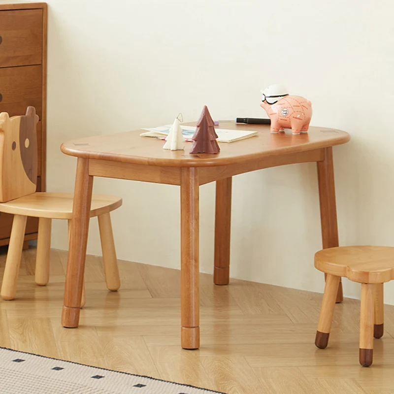 Traditional Rustic Oval Beech Wood Kids Adjustable Desk 1-Tier For Study