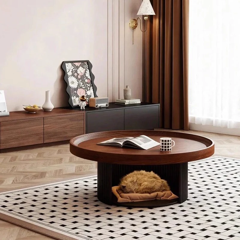 Traditional Vintage Round Plywood Carbon Steel Coffee Table For Living Room