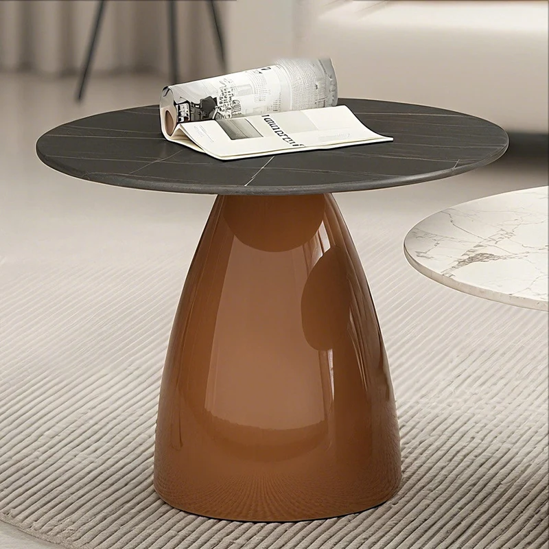 Modern Luxury Round Stone Slab Baking Lacquer Iron Coffee Table For Living Room
