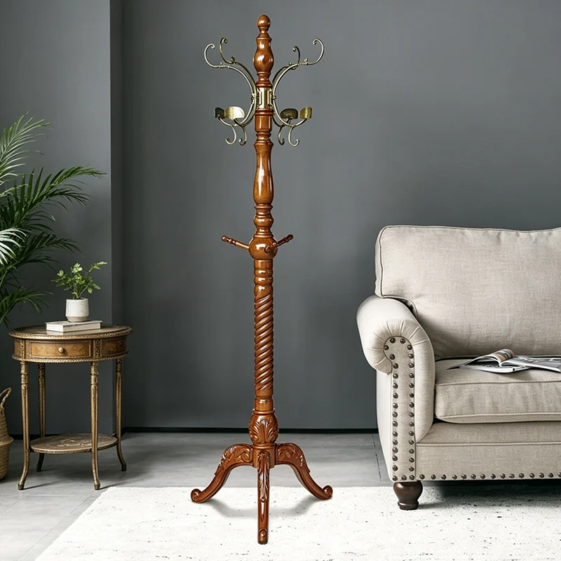Traditional Vintage Eucalyptus Wood Rubberwood Freestanding Coat Rack - Carved Branch Hall Tree For Entryway & Bedroom