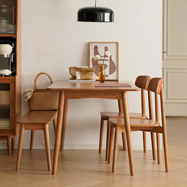 Modern Oak Natural Rectangular Top Dining Table with 4 Wood Legs