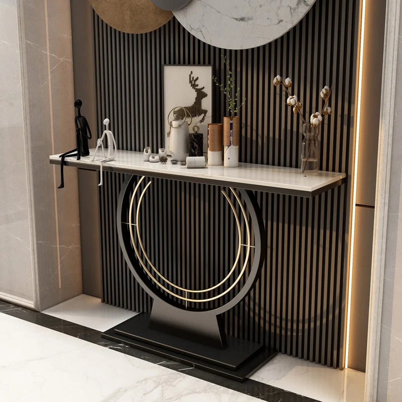 Modern Stone Console Table Rectangle End Table with Shelf for Hall