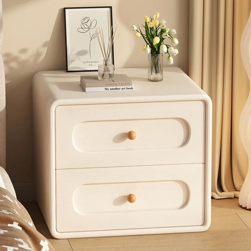 Modern Minimalist Rectangular Medium Density Fiberboard Solid Wood Cat Paw Leather Nightstand 2-Drawer For Bedroom