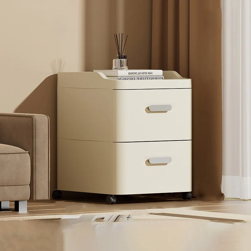 Modern Minimalist Rectangular PP Movable Nightstand 2-Drawer For Bedroom
