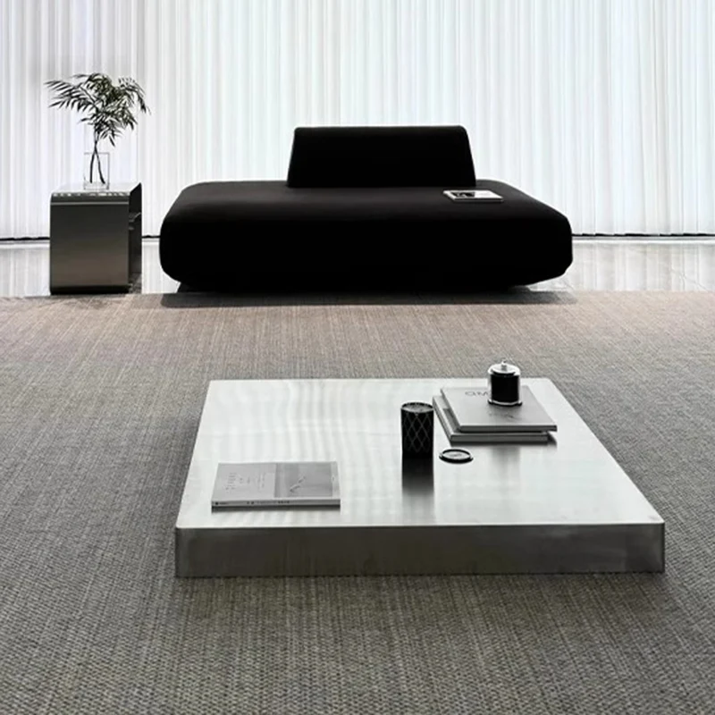 Modern Minimalist Rectangular Stainless Steel Low-Profile Floor Coffee Table 1-Tier For Living Room
