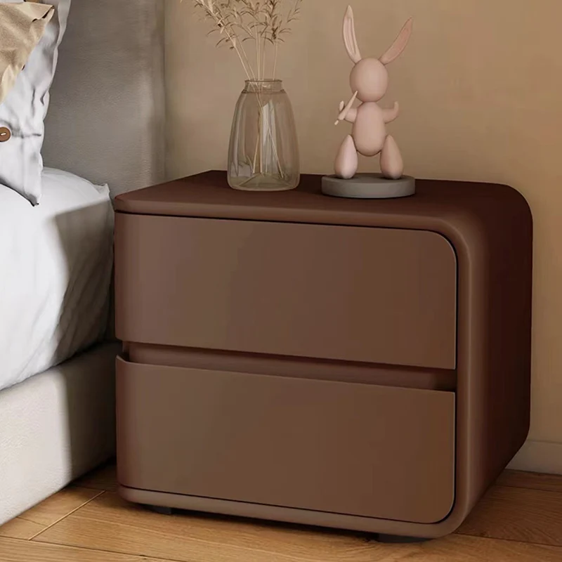 Modern Minimalist Rectangular Pine Solid Wood Microfiber Leather Carbon Steel Nightstand 2-Drawer For Bedroom