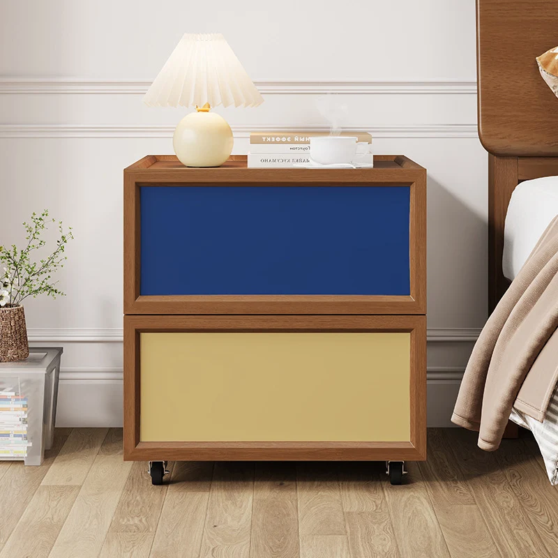 Modern Minimalist Rectangular Rubberwood Plywood Nightstand 2-Drawer For Bedroom