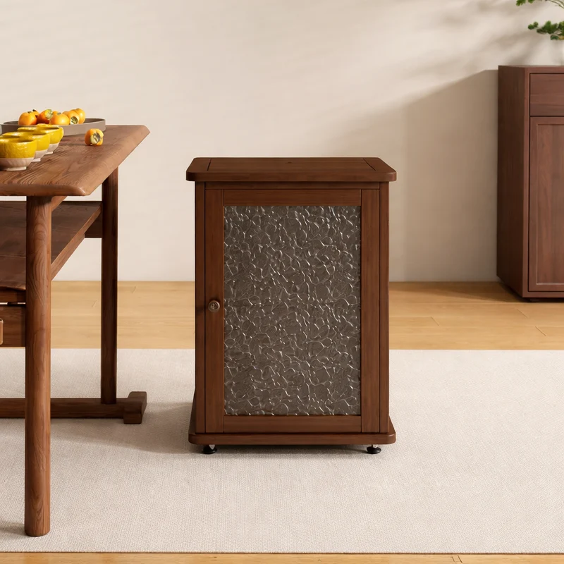 Traditional Chinese Bamboo Textured Rectangular Mobile Coffee Table 1 Storage For Living Room