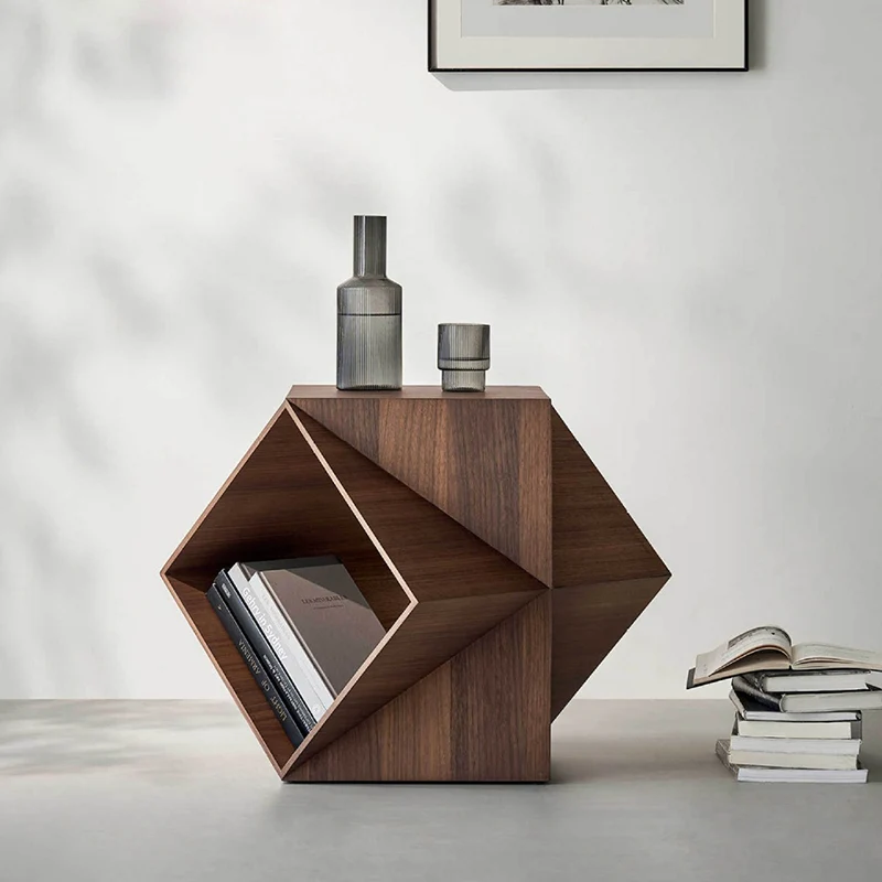 Traditional Chinese Plywood Polyhedral Diamond Coffee Table 1-Tier For Living Room
