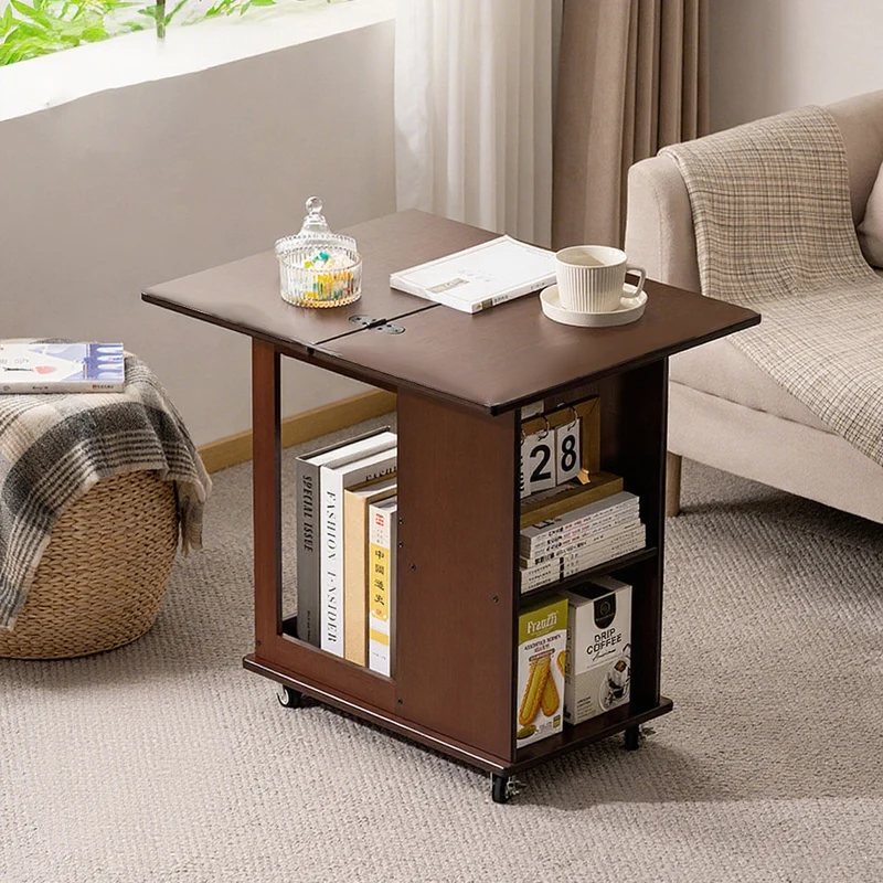 Traditional Chinese Bamboo MDF Movable Foldable Rectangular Coffee Table 3-Tier For Living Room
