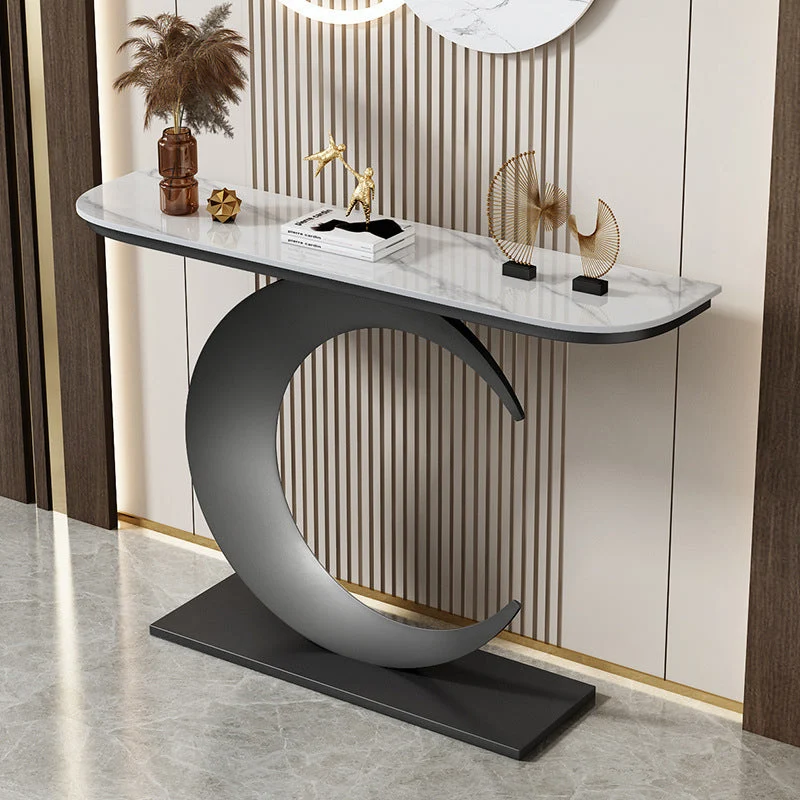 Stain Resistant 11.81" W x 31.49" H Stone Half Moon Table for Hall