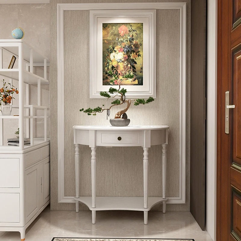 Storage Solid Wood Console Table Half Moon Mid-Century Modern Console