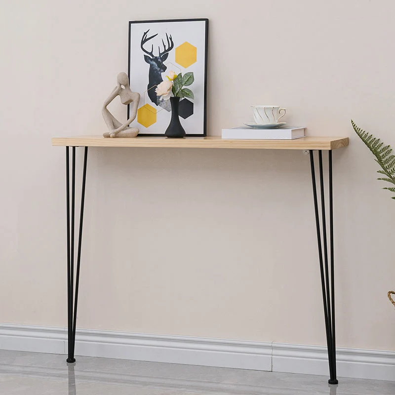 Mid-Century Modern Sofa Table 31.5" H Solid Wood Top Console Table with Metal Legs