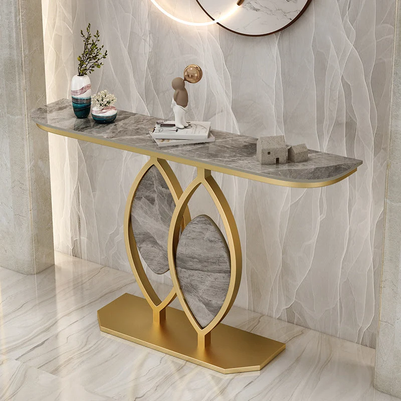 Glam Stone Console Table Scratch Resistant End Table for Hall
