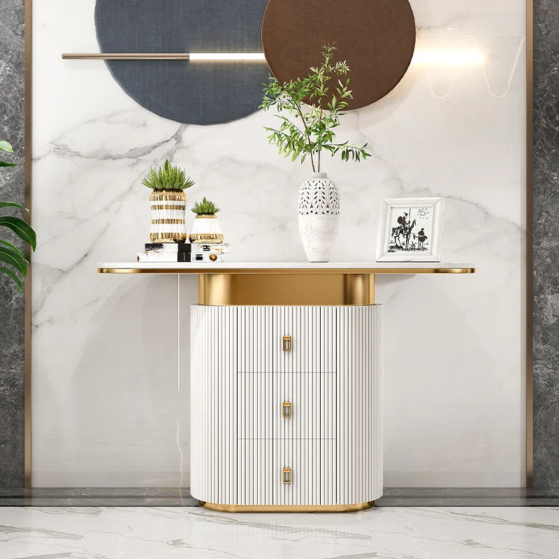 Glam Stone Console Table Scratch Resistant Console Sofa Table for Hall