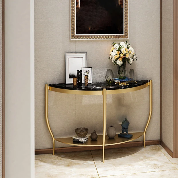 Marble Half Moon Console Table 2-shelf 33.46" Tall Accent Table for Hall