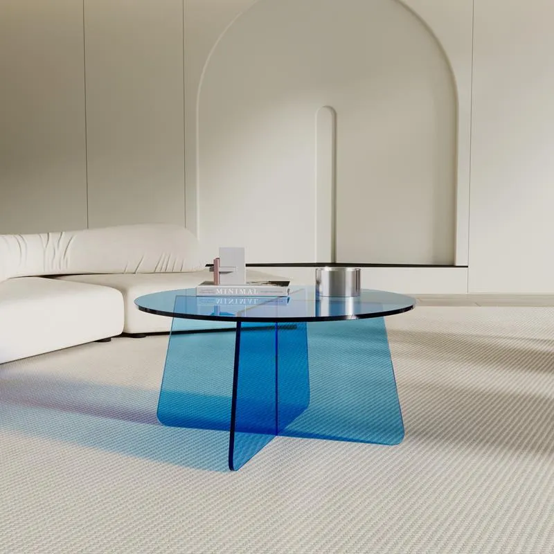 Contemporary Scandinavian Acrylic Round Coffee Table With Stable Base For Living Room