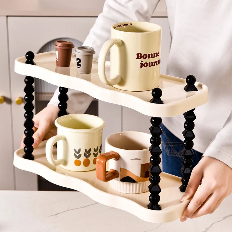 Contemporary Creative PP Wave-Shaped Storage Shelf With 2/3-Tier For Living Room